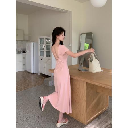 BY23760# 大码女装夏装新款辣微胖连衣裙纯欲露背气质收腰包臀长裙 服裝批發女裝批發服飾貨源