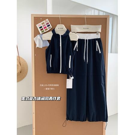 BY23816# 徐媛媛酷飒休闲套装女夏薄款马甲工装裤两件套 服裝批發女裝批發服飾貨源