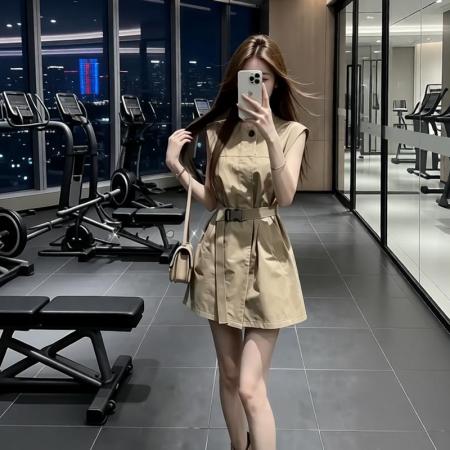 BY23877# 法式复古卡其...