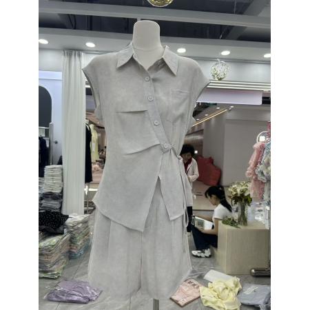 BY23944# 专柜品质超火不撞款套装夏新款系带收腰无袖衬衫短裤两件套  服裝批發女裝批發服飾貨源