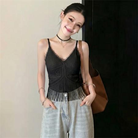 BY23948# 法式春夏胖MM重工蕾丝美背胸垫一体吊带内搭外穿搭外套  服裝批發女裝批發服飾貨源