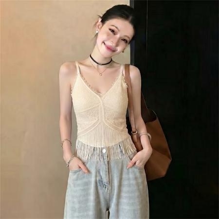 BY23948# 法式春夏胖MM重工蕾丝美背胸垫一体吊带内搭外穿搭外套  服裝批發女裝批發服飾貨源