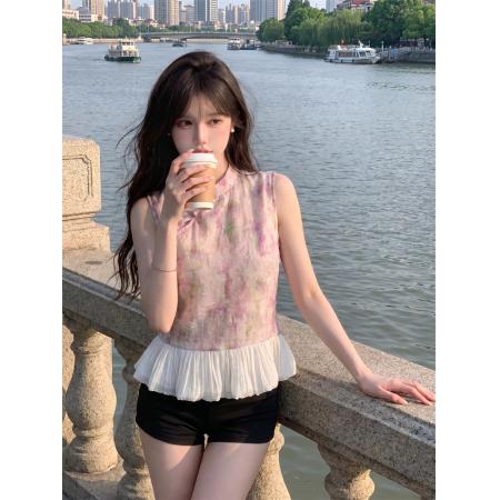 BY23951# 小个子新中式提花花苞无袖衬衫夏季温柔风轻奢国风上衣  服裝批發女裝批發服飾貨源