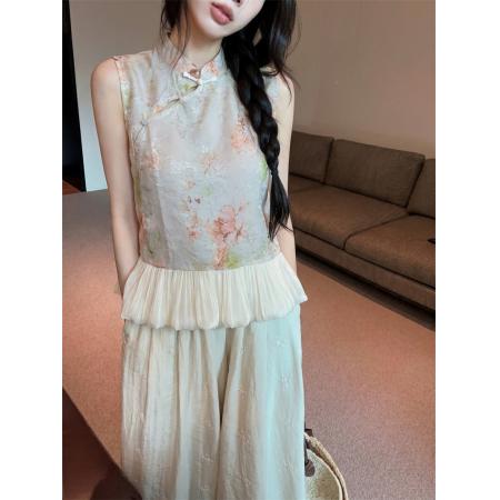 BY23951# 小个子新中式提花花苞无袖衬衫夏季温柔风轻奢国风上衣  服裝批發女裝批發服飾貨源