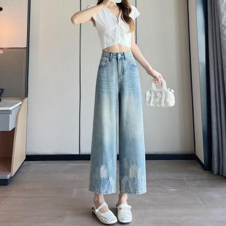 BY23953# 直筒牛仔裤女...