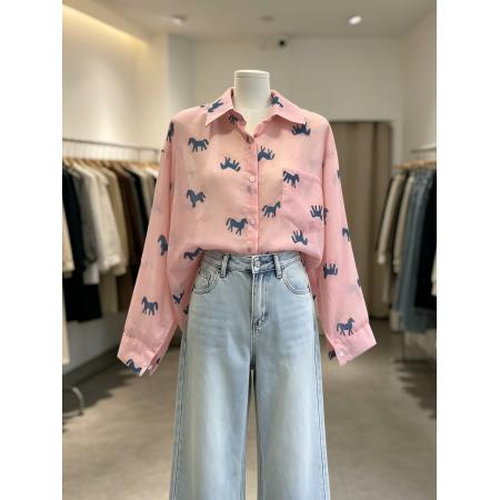 BY23961# 时尚复古印花长袖衬衫女春夏新款设计感慵懒风宽松百搭防晒衫  服裝批發女裝批發服飾貨源