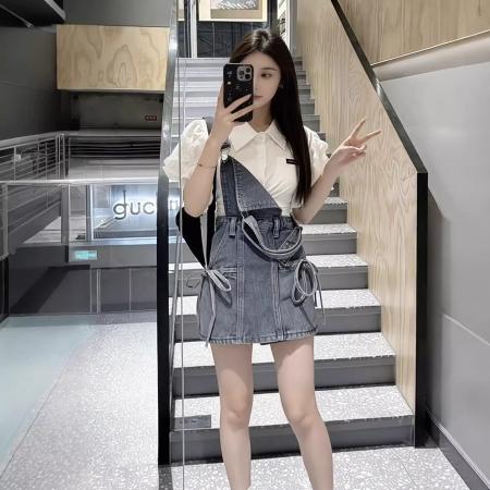 BY24024# 夏季穿搭牛仔背带短裙韩系超火减龄  服裝批發女裝批發服飾貨源