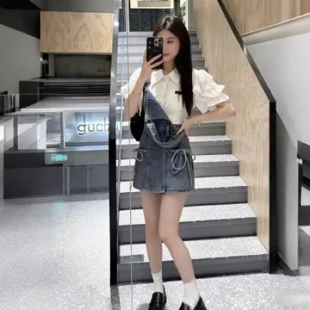 BY24024# 夏季穿搭牛仔背带短裙韩系超火减龄  服裝批發女裝批發服飾貨源