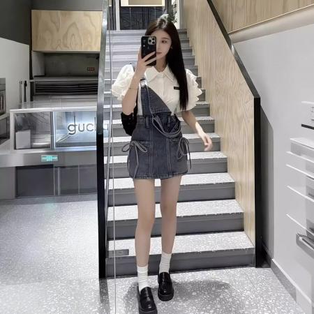 BY24024# 夏季穿搭牛仔背带短裙韩系超火减龄  服裝批發女裝批發服飾貨源