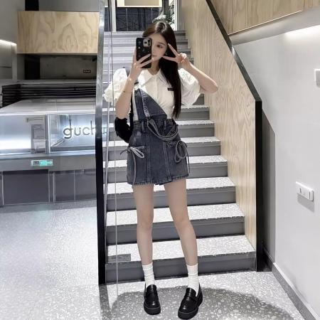 BY24024# 夏季穿搭牛仔背带短裙韩系超火减龄  服裝批發女裝批發服飾貨源