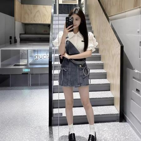BY24024# 夏季穿搭牛仔背带短裙韩系超火减龄  服裝批發女裝批發服飾貨源