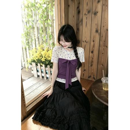 BY24025# 甜美设计感小碎花正肩上衣+绑带抹胸两件套装  服裝批發女裝批發服飾貨源