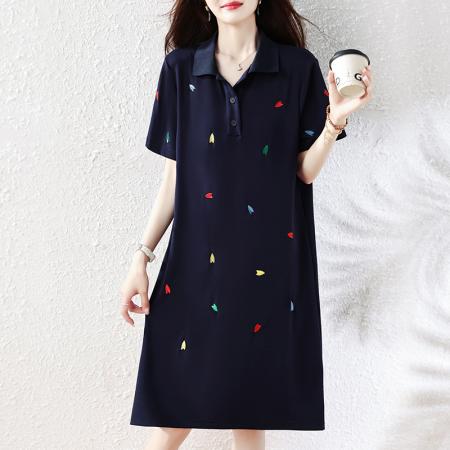 BY24029# 时尚刺绣连衣裙女夏季新款宽松裙子欧货大码女装  服裝批發女裝批發服飾貨源