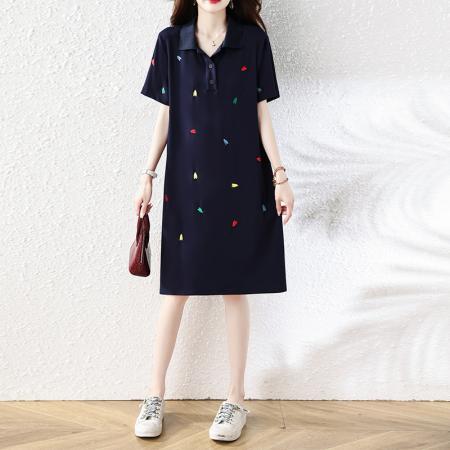 BY24029# 时尚刺绣连衣裙女夏季新款宽松裙子欧货大码女装  服裝批發女裝批發服飾貨源