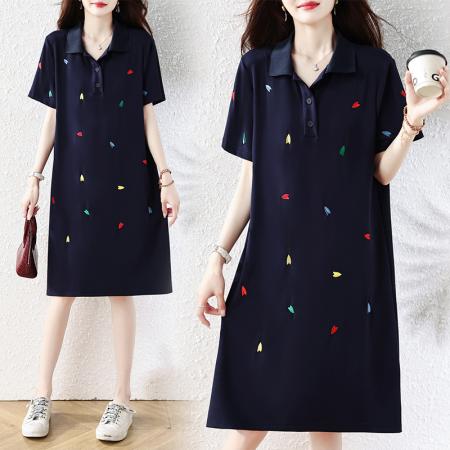 BY24029# 时尚刺绣连衣裙女夏季新款宽松裙子欧货大码女装  服裝批發女裝批發服飾貨源