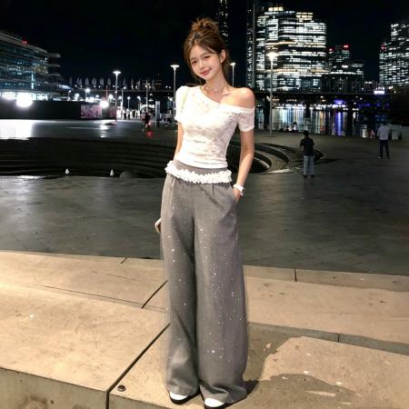BY24055# 夏季新款纯欲风斜肩蕾丝T恤女露肩修身短袖上衣  服裝批發女裝批發服飾貨源