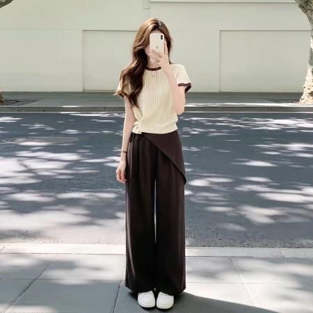 FA56918# 韩系一整套ootd穿搭新爆款绝美短袖t恤女夏季阔腿裤两件套装