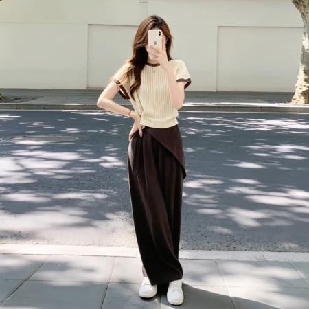 FA56918# 韩系一整套ootd穿搭新爆款绝美短袖t恤女夏季阔腿裤两件套装