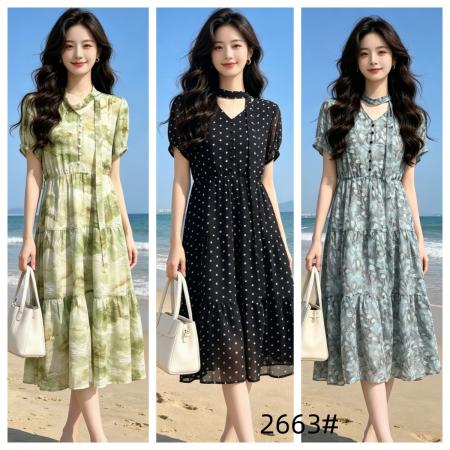 BY24095# 波点V领收腰连衣裙女夏季新款中长款裙子显瘦巨好看的气质裙  服裝批發女裝批發服飾貨源