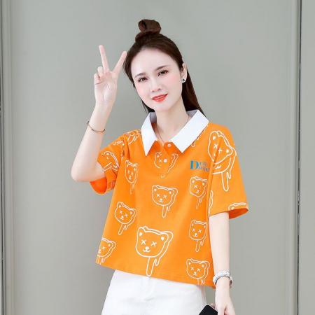 BY24130# polo领短袖T恤女夏季新款韩版洋气时尚百搭设计感上衣ins潮 服裝批發女裝批發服飾貨源