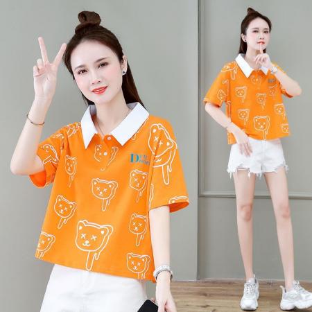 BY24130# polo领短袖T恤女夏季新款韩版洋气时尚百搭设计感上衣ins潮 服裝批發女裝批發服飾貨源