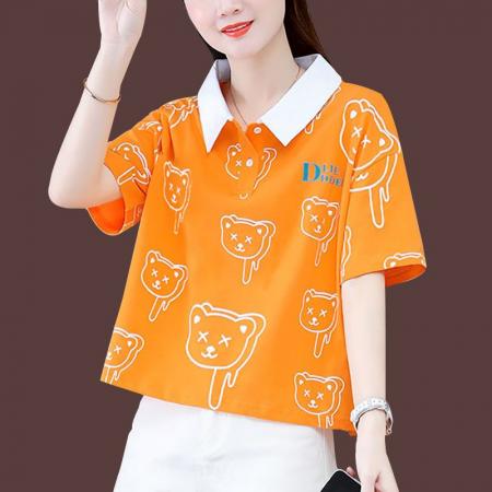 BY24130# polo领短袖T恤女夏季新款韩版洋气时尚百搭设计感上衣ins潮 服裝批發女裝批發服飾貨源