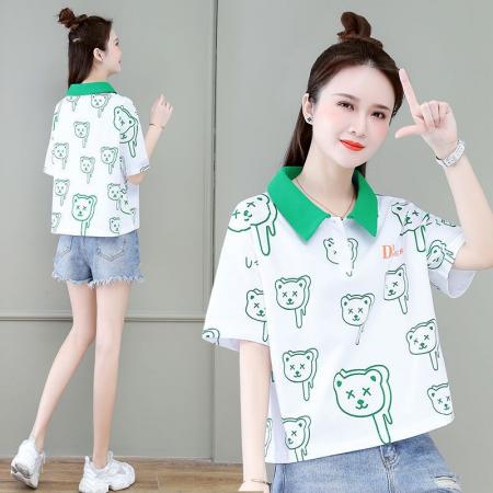 BY24130# polo领短袖T恤女夏季新款韩版洋气时尚百搭设计感上衣ins潮 服裝批發女裝批發服飾貨源