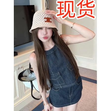 BY24139# 米娜家夏日马德里蓝色软糯牛仔背心半裙套装 服裝批發女裝批發服飾貨源