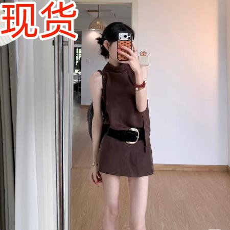 BY24142# 美拉德风无袖背心连衣裙女夏季新款时尚收腰显瘦气质百搭短裙 服裝批發女裝批發服飾貨源