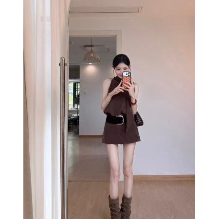 BY24142# 美拉德风无袖背心连衣裙女夏季新款时尚收腰显瘦气质百搭短裙 服裝批發女裝批發服飾貨源