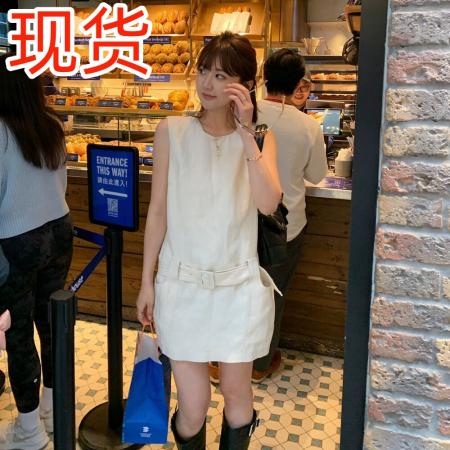 BY24144# 韩版简约风气质圆领无袖背心裙女夏季新款高级感宽松显瘦短裙 服裝批發女裝批發服飾貨源