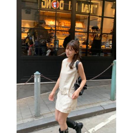 BY24144# 韩版简约风气质圆领无袖背心裙女夏季新款高级感宽松显瘦短裙 服裝批發女裝批發服飾貨源