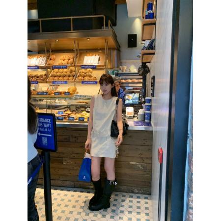 BY24144# 韩版简约风气质圆领无袖背心裙女夏季新款高级感宽松显瘦短裙 服裝批發女裝批發服飾貨源