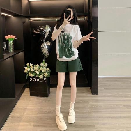 BY24175# 洋气时尚印花短袖套装女夏休闲运动宽松短裤两件套潮显瘦跑步 服裝批發女裝批發服飾貨源