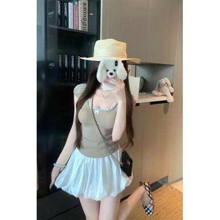 BY24193# 纯欲系少女蕾丝边蝴蝶结短袖上衣女 服裝批發女裝批發服飾貨源
