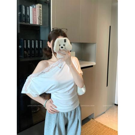 BY24196# 一字肩宽松T女夏季修身辣妹上衣 服裝批發女裝批發服飾貨源