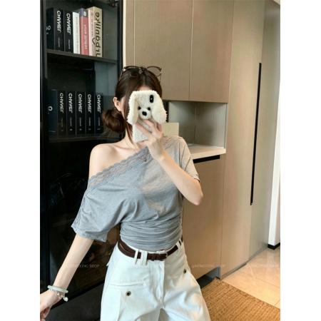 BY24196# 一字肩宽松T女夏季修身辣妹上衣 服裝批發女裝批發服飾貨源