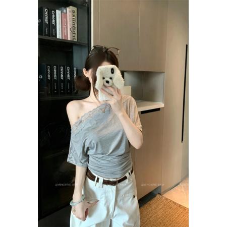 BY24196# 一字肩宽松T女夏季修身辣妹上衣 服裝批發女裝批發服飾貨源