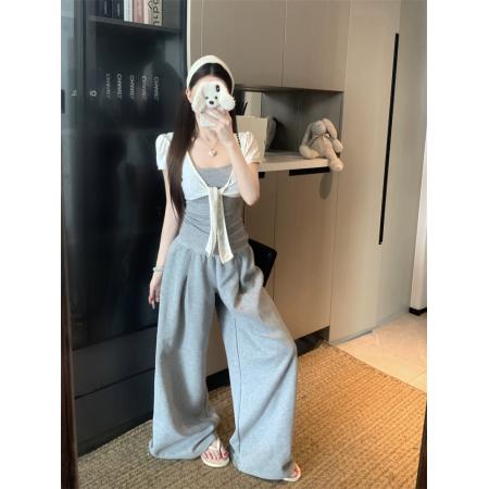 BY24198# 夏季甜美系结假两件波点拼接T恤修身显瘦短袖 服裝批發女裝批發服飾貨源
