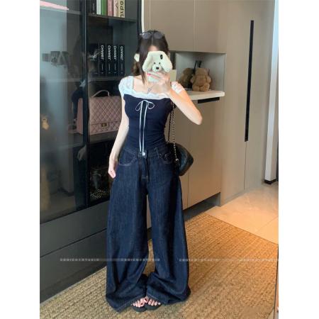 BY24201# 蕾丝拼接短袖T恤女夏修身显瘦甜美气质百搭上衣 服裝批發女裝批發服飾貨源