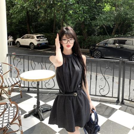BY24248# 挂脖气质百搭收腰背心短裙夏季新款小个子无袖连衣裙 服裝批發女裝批發服飾貨源