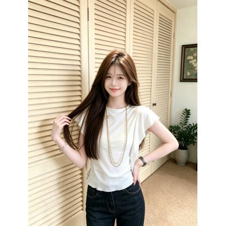 BY24285# 莱赛尔减龄白色纯色短袖T恤女装夏季简约显瘦百搭外穿不规则上衣 服裝批發女裝批發服飾貨源