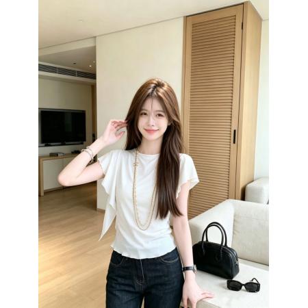 BY24285# 莱赛尔减龄白色纯色短袖T恤女装夏季简约显瘦百搭外穿不规则上衣 服裝批發女裝批發服飾貨源