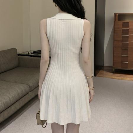 BY24304# 双排扣无袖背心连衣裙女夏季新款收腰显瘦气质小香风短裙 服裝批發女裝批發服飾貨源