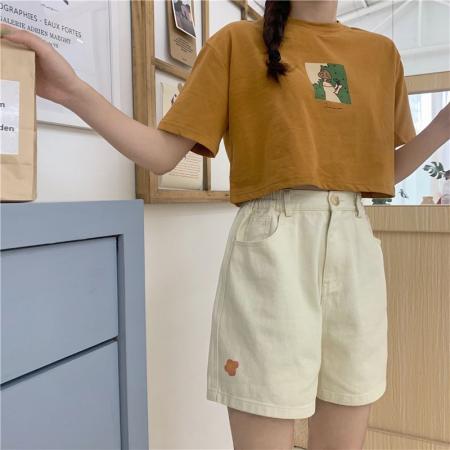BY24327# 重工高腰花朵短裤宽松阔腿休闲裤直筒裤子 服裝批發女裝批發服飾貨源