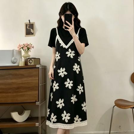 BY24348# 大码女装夏季新款韩版温柔风假两件吊带宽松显瘦连衣裙 服裝批發女裝批發服飾貨源