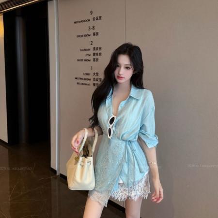 法式蕾丝屁帘绑带衬衫/花边蕾丝短裙 服裝批發女裝批發服飾貨源