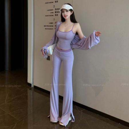 BY24386# 氧气三件套蝙蝠袖开衫+吊带+裤子时尚百搭套装 服裝批發女裝批發服飾貨源