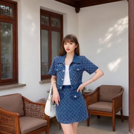 BY24390# 牛仔套装女夏季新款炸街POLO领短袖上衣高腰半身裙两件套 服裝批發女裝批發服飾貨源