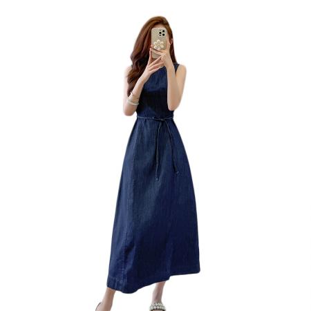 无袖牛仔连衣裙长裙收腰高腰 服裝批發女裝批發服飾貨源